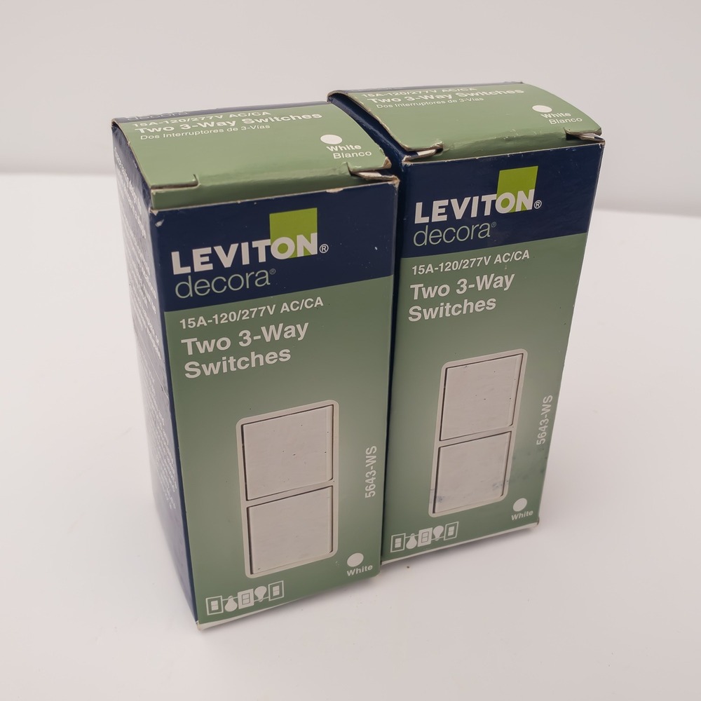 LOT 2 LEVITON Decora Plus 3-Way Heavy Duty Switch 15A-120/277V AC/CA 5693-2WS
